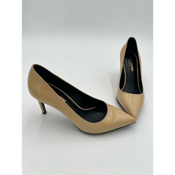 Yves Saint Laurent Paris Patent Leather Tan Pumps Stiletto High Heels 37 / 7 YSL - Picture 3 of 14